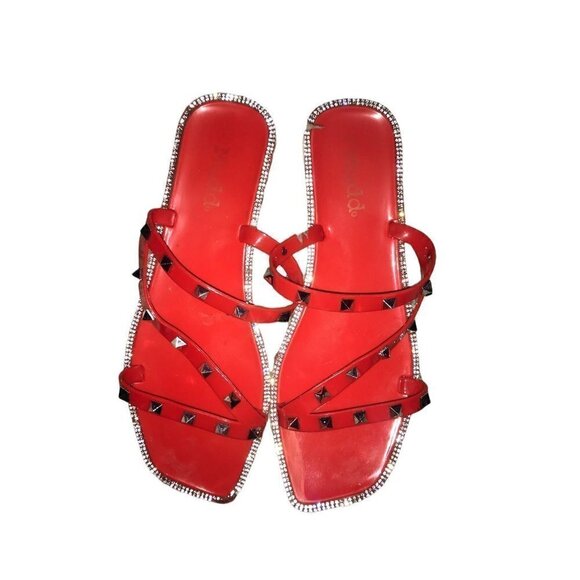 WOMEN’S Red Rhinestone Slides Size 8 1/2 - Picture 6 of 9